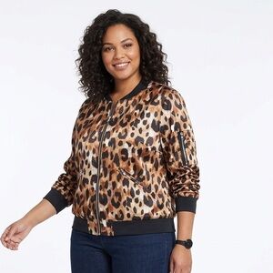 Gottex Satin Bomber Jacket Leopard Print